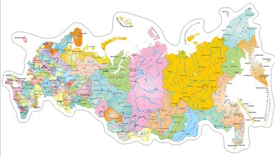 Стенд Карта России фигурная с новыми  регионами 1500 х 890мм, ПВХ-3мм