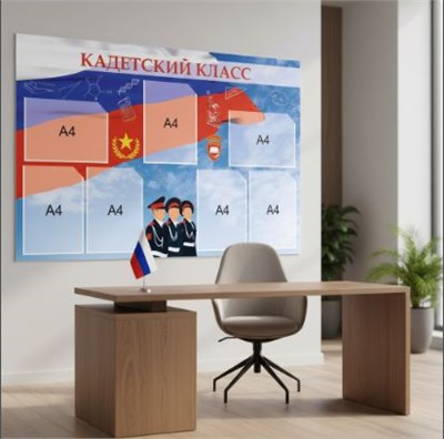 Стенд "Кадетский класс" 1200 х 800, ПВХ-3мм, карман А4-7шт. КК01