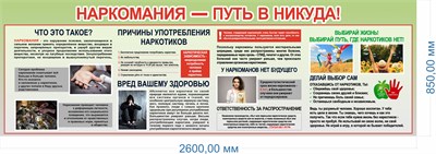 Стенд -Наркомания, путь в никуда 2600 х 850 пластик 3мм ОВН2