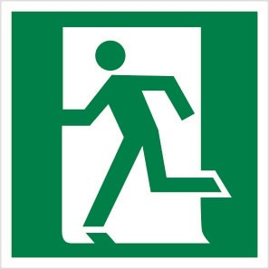 Е 01-01 выход здесь (Левосторонний) размер 200 х 200 фотолюминесцентная табличка пластик 2 мм