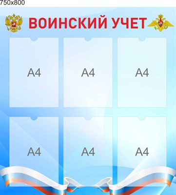 Стенд Воинский учет размер 750 х 800 пластик 3 мм с карманами А4 6шт 2641