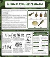 Стенд Мины и ручные гранаты 800 х 900 пластик 3мм 2576