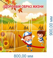 Стенд Здоровый образ жизни 900 х 800 пластик 3мм, карманы А4-4шт. ЗОЖ02
