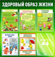 Стенд Здоровый образ жизни 750 х 780мм с вложениями времена года, карман А4-6шт., ПВХ-3мм ЗОЖ11