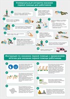 Стенд Универсальный алгоритм оказания первой помощи для работников размер 1200 х 842 пластик 3 мм