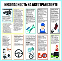 Стенд Безопасность на автотранспорте размер 900 х 900 пластик 3 мм