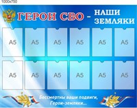 Стенд Герои СВО наши земляки размер 1000 х 750 пластик 3 мм с карманами А4-10шт