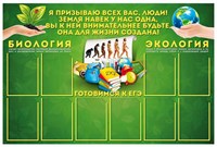 Стенд Экология, Биология - готовимся к ЕГЭ (цвет зелёный)  1500 х 1000 пластик 3мм, карманы А4-10шт. (Арт. Э09)