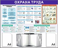 Стенд Охрана Труда 1200 х 1100 пластик 3мм, карманы А4-2шт+перекидная система на 10 карманов (Вариант №2)