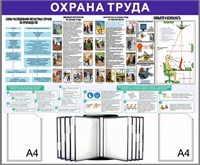 Стенд Охрана Труда 1200 х 1100 пластик 3мм, карманы А4-2шт+перекидная система на 10 карманов (Вариант №11)